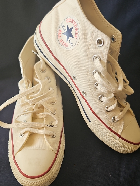 Converse Other - Converse All Star High Top Sneakers - Cream with Red & Blue Trim